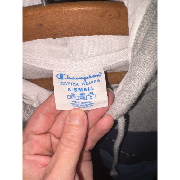 Champion Hoodie Women XSmall Blue Gray Colorblock Reverse Weave Casual Comfort - Picture 3 of 4